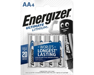 ENERGIZER Ultimate Lithium Battery, 1,5 Volt AA, 3000mAh, blister da 4