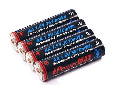 iPowerUS AA MAX 1.5V 3610 mWh LiPolymer Rechargeable Battery, kit of 4pcs