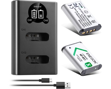 ENEGON NP-BX1, Kit 2 Batterie 1300mAh con doppio caricatore