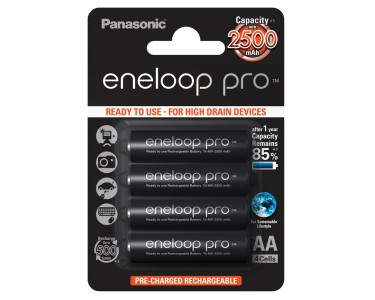 ENELOOP PRO AA Rechargeble Batteries, 2500mAh, 500 charges