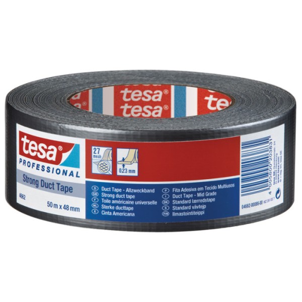 TESA 4662 Nastro americano (duct tape) 48 mm x 50 m, Nero o Grigio