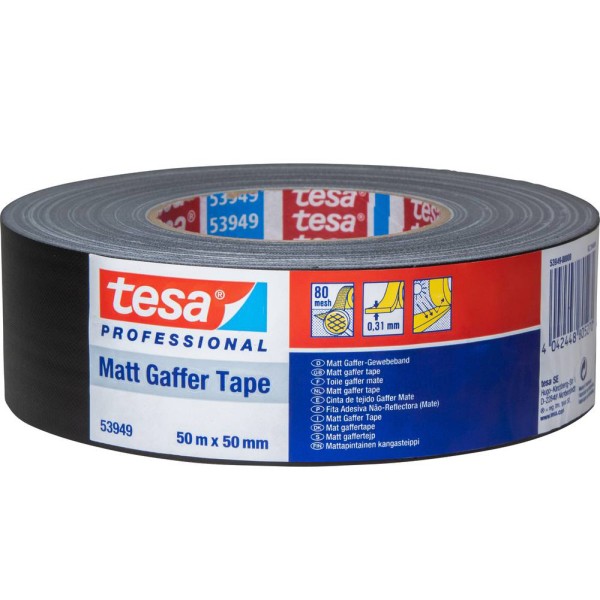 TESA 53949 Matt Gaffer Tape, 50 mm x 50 m, black