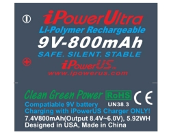iPowerUS Rechargeable 9 Volt Battery, 800mAh