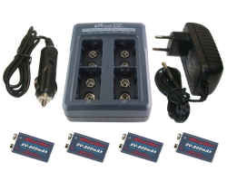 iPowerUS Kit deluxe: Caricabatterie + 4 batterie 9V - 800mAh