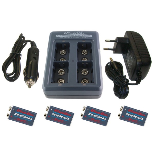 iPowerUS Deluxe kit: Charger + 4xBatteries 9V - 800mAh