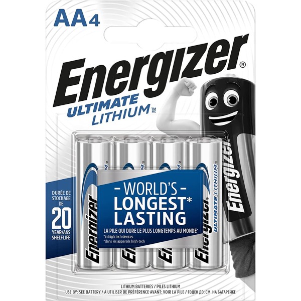 ENERGIZER Ultimate Lithium Battery, 1,5 Volt AA, 3000mAh, blister da 4