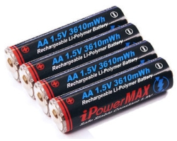 iPowerUS AA MAX 1.5V 3610 mWh LiPolymer Rechargeable Battery, kit of 4pcs