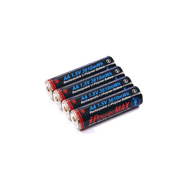 iPowerUS AA MAX 1.5V 3610 mWh LiPolymer Rechargeable Battery, kit of 4pcs