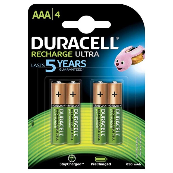 DURACELL Recharge Ultra Battery, size AAA, 900mAh, pack of 4