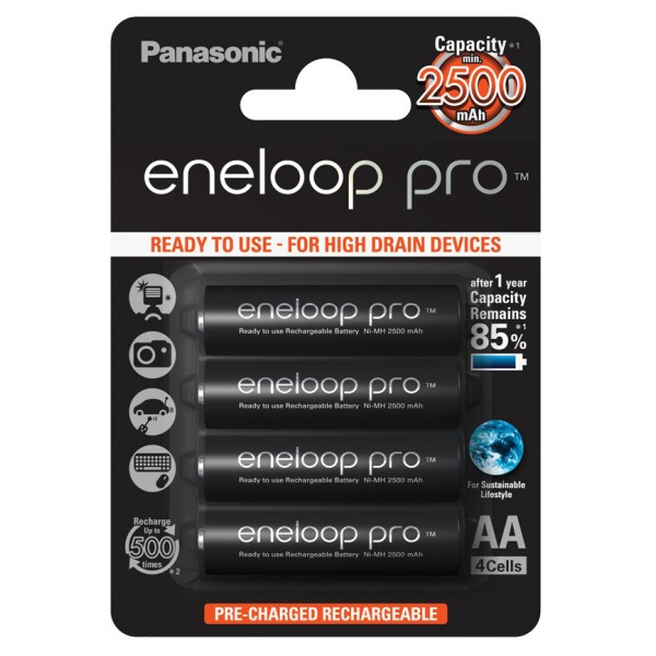 ENELOOP PRO AA Rechargeble Batteries, 2500mAh, 500 charges